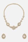Shop_Vivinia By Vidhi Mehra_White Stones Floral Kundan Choker Necklace Set _at_Aza_Fashions