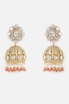Shop_Vivinia By Vidhi Mehra_Gold Plated Pearls, Beads, Stones And Kundan Drop Jhumka Earrings _at_Aza_Fashions