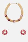Shop_Vivinia By Vidhi Mehra_Gold Plated Stones Ruby Choker Necklace Set _at_Aza_Fashions