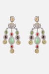 Shop_Vivinia By Vidhi Mehra_Multi Color Stones Multicolor Statement Dangler Earrings _at_Aza_Fashions