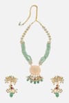 Shop Vivinia By Vidhi Mehra Green Stones, Pearls, Beads Elegant Necklace Set at Aza Fashions Shop_Vivinia By Vidhi Mehra_Green Stones, Pearls, Beads Elegant Necklace Set _at_Aza_Fashions