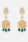 Shop_Vivinia By Vidhi Mehra_Green Stones, Pearls Emerald Drop Statement Earrings _at_Aza_Fashions