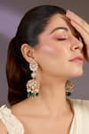 Buy_Vivinia By Vidhi Mehra_Green Stones, Pearls Emerald Drop Statement Earrings _at_Aza_Fashions