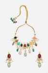 Shop_Vivinia By Vidhi Mehra_Multi Color Pearls, Stones, Beads Multicolor Gemstone Choker Set _at_Aza_Fashions