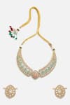 Shop_Vivinia By Vidhi Mehra_Green Stones And Kundan Choker Necklace Set _at_Aza_Fashions