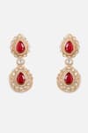 Shop_Vivinia By Vidhi Mehra_Red Stones, Faux Diamonds Ruby Statement Drop Earrings _at_Aza_Fashions