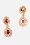 Vivinia By Vidhi Mehra_Red Stones, Faux Diamonds Ruby Statement Drop Earrings _Online_at_Aza_Fashions
