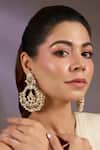 Buy_Vivinia By Vidhi Mehra_White Pearls, Stones Handcrafted Cluster Statement Earrings _at_Aza_Fashions