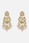 Shop_Vivinia By Vidhi Mehra_Multi Color Pearls, Stones Floral Kundan Drop Earrings _at_Aza_Fashions