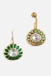 Vivinia By Vidhi Mehra_Emerald Green Stones, Crystals Round Drop Earrings _Online_at_Aza_Fashions