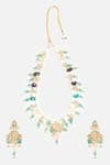 Shop_Vivinia By Vidhi Mehra_Green Beads, Pearls, Stones Floral Layered Embellished Necklace Set _at_Aza_Fashions