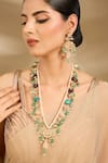 Buy_Vivinia By Vidhi Mehra_Green Beads, Pearls, Stones Floral Layered Embellished Necklace Set _at_Aza_Fashions