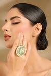 Buy_Vivinia By Vidhi Mehra_Green Gemstones, Pearls, And Embellished Ring _at_Aza_Fashions