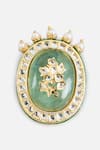 Shop_Vivinia By Vidhi Mehra_Green Gemstones, Pearls, And Embellished Ring _at_Aza_Fashions