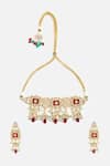 Shop_Vivinia By Vidhi Mehra_Red Stones, Pearls, Beads Embellished Choker Necklace Set _at_Aza_Fashions