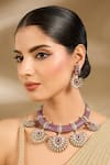 Buy_Vivinia By Vidhi Mehra_Pink Stones Purple Bead And Kundan Embellished Necklace Set _at_Aza_Fashions