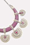 Shop_Vivinia By Vidhi Mehra_Pink Stones Purple Bead And Kundan Embellished Necklace Set _Online_at_Aza_Fashions