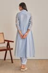 Shop_Khamaj India_Sky Blue Chanderi, Cotton Embroidery, Applique Mandarin Elora Kurta And Pant Set _at_Aza_Fashions