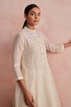 Khamaj India_Cream Chanderi, Cotton Embroidery, Applique, Smocking Elora Kurta And Pant Set _Online_at_Aza_Fashions