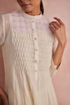 Khamaj India_Cream Chanderi, Cotton Embroidery, Applique, Smocking Elora Kurta And Pant Set _at_Aza_Fashions