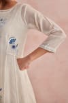 Khamaj India_Cream Chanderi, Cotton Embroidery, Applique Round Neck Eden Kurta And Pant Set _Online_at_Aza_Fashions