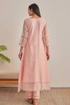 Shop_Khamaj India_Pink Chanderi, Cotton Embroidery, Applique Split V-neck Diana Kurta Set _at_Aza_Fashions