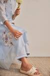 Shop_Khamaj India_Sky Blue Chanderi, Cotton Embroidery, Applique, Diana Layered Kurta And Pant Set _Online_at_Aza_Fashions