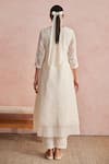 Shop_Khamaj India_Cream Chanderi, Cotton Embroidery, Applique Round Neck Diana Kurta And Pant Set _at_Aza_Fashions