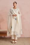 Khamaj India_Cream Chanderi, Cotton Embroidery, Applique Round Neck Diana Kurta And Pant Set _Online_at_Aza_Fashions