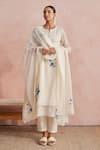 Buy_Khamaj India_Cream Chanderi, Cotton Embroidery, Applique Round Neck, Diana Work Kurta Set _at_Aza_Fashions