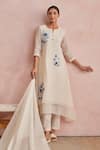Shop_Khamaj India_Cream Chanderi, Cotton Embroidery, Applique Round Neck, Diana Work Kurta Set _Online_at_Aza_Fashions