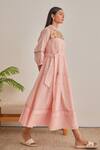 Buy_Khamaj India_Peach Chanderi Embroidery High Neck Ellen Applique Hand Dress _Online_at_Aza_Fashions