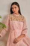 Buy_Khamaj India_Peach Chanderi Embroidery High Neck Ellen Applique Hand Dress 