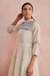 Khamaj India_Cream Chanderi, Cotton Embroidery, Applique High Neck Ellen Hand Dress _Online_at_Aza_Fashions