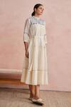 Buy_Khamaj India_Cream Chanderi, Cotton Embroidery, Applique High Neck Ellen Hand Dress _Online_at_Aza_Fashions