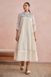 Buy_Khamaj India_Cream Chanderi, Cotton Embroidery, Applique High Neck Ellen Hand Dress _at_Aza_Fashions