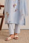 Buy_Khamaj India_Blue Chanderi, Cotton Embroidery, Applique Round Neck Tulip Floral Kurta Set _Online_at_Aza_Fashions
