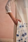 Khamaj India_Cream Chanderi, Cotton Embroidery, Applique Round Tulip Floral Kurta Andpant Set _Online_at_Aza_Fashions