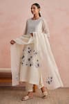 Khamaj India_Cream Chanderi, Cotton Embroidery, Applique Round Tulip Floral Kurta Andpant Set _at_Aza_Fashions