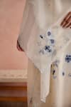 Buy_Khamaj India_Cream Chanderi, Cotton Embroidery, Applique Round Neck Tulip Hand Kurta Set _Online_at_Aza_Fashions