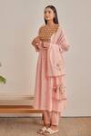 Buy_Khamaj India_Pink Chanderi, Cotton Embroidery, Foil Printing Jade Geometric Kurta And Pant Set 