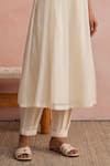 Khamaj India_Cream Chanderi, Cotton Embroidery Split V-neck Jade Hand Kurta Set _Online_at_Aza_Fashions
