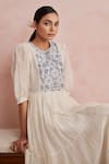 Khamaj India_Cream Chanderi Embroidery, Applique Round Neck Faye Hand Dress _Online_at_Aza_Fashions