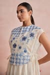 Khamaj India_Cream Chanderi Embroidery, Applique Round Neck Scarlett Hand Dress _Online_at_Aza_Fashions