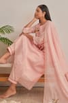 Khamaj India_Pink Chanderi Embroidery, Applique, Beads Hand Dupatta _Online_at_Aza_Fashions