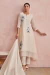 Shop_Khamaj India_Off White Chanderi Embroidery, Applique Hand Dupatta _at_Aza_Fashions