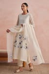 Buy_Khamaj India_Off White Chanderi Embroidery, Applique Hand Dupatta _at_Aza_Fashions