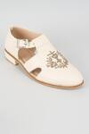 Buy_Rng Safawala_White Zari, Embroidery Ivory Crown Buckle Sandals _at_Aza_Fashions