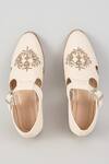 Shop_Rng Safawala_White Zari, Embroidery Ivory Crown Buckle Sandals _at_Aza_Fashions