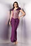 Buy_Label Muslin_Purple Brocade, Satin, Silk Zari, Embroidery Pre-draped Saree With Corset _at_Aza_Fashions